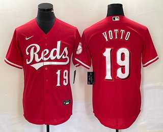 Men%27s Cincinnati Reds #19 Joey Votto Number Red Cool Base Stitched Baseball Jersey->cincinnati reds->MLB Jersey